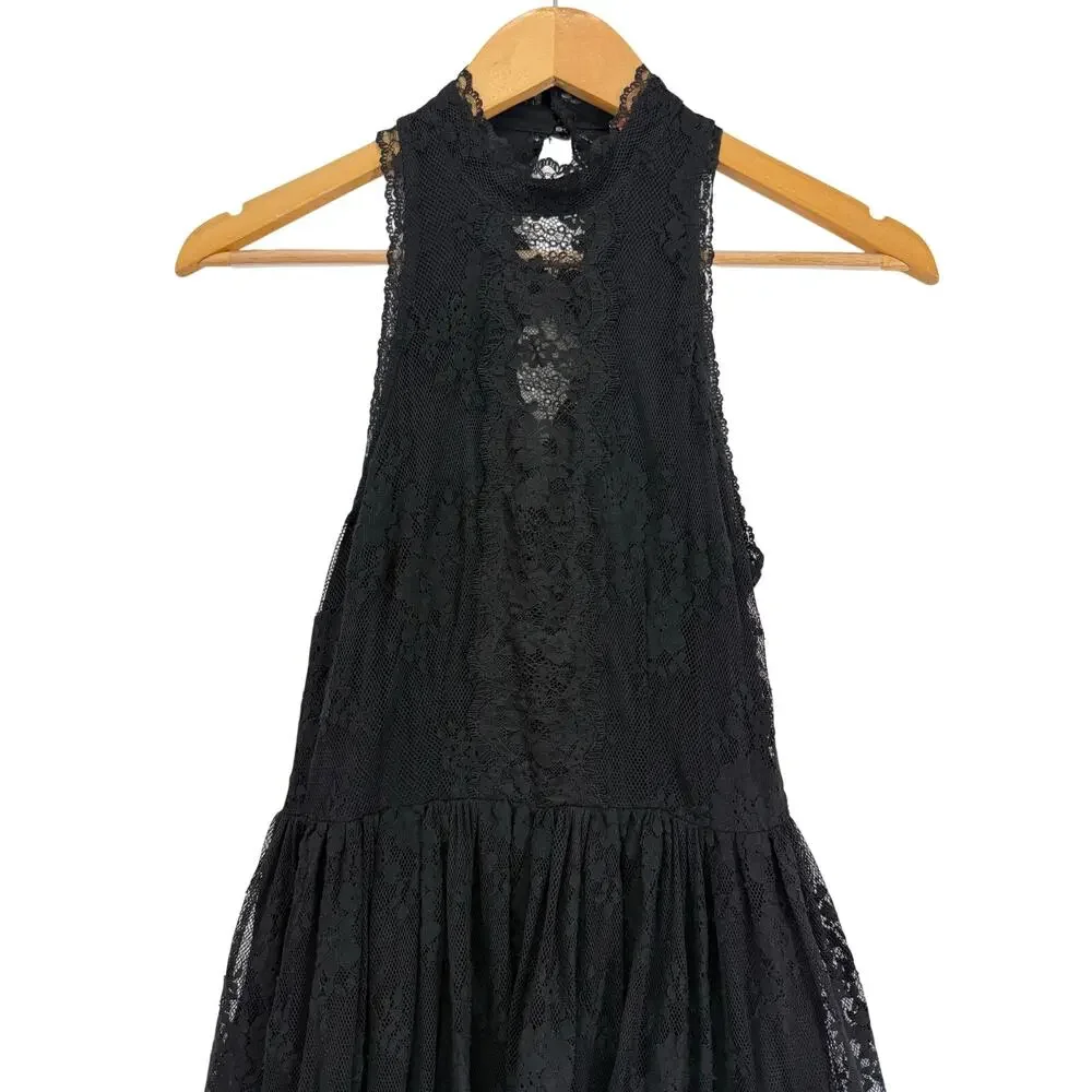 Free People Verushka Lace Mini Dress Black Fit & Flare Boho Mini Dress Size 6